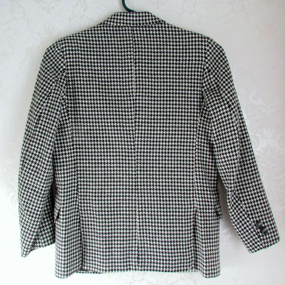 BOY'S WOOL BLAZER, 10-12 MED, BLACK & WHITE HOUNDSTOOTH CHECK, LINED, POCKETS
